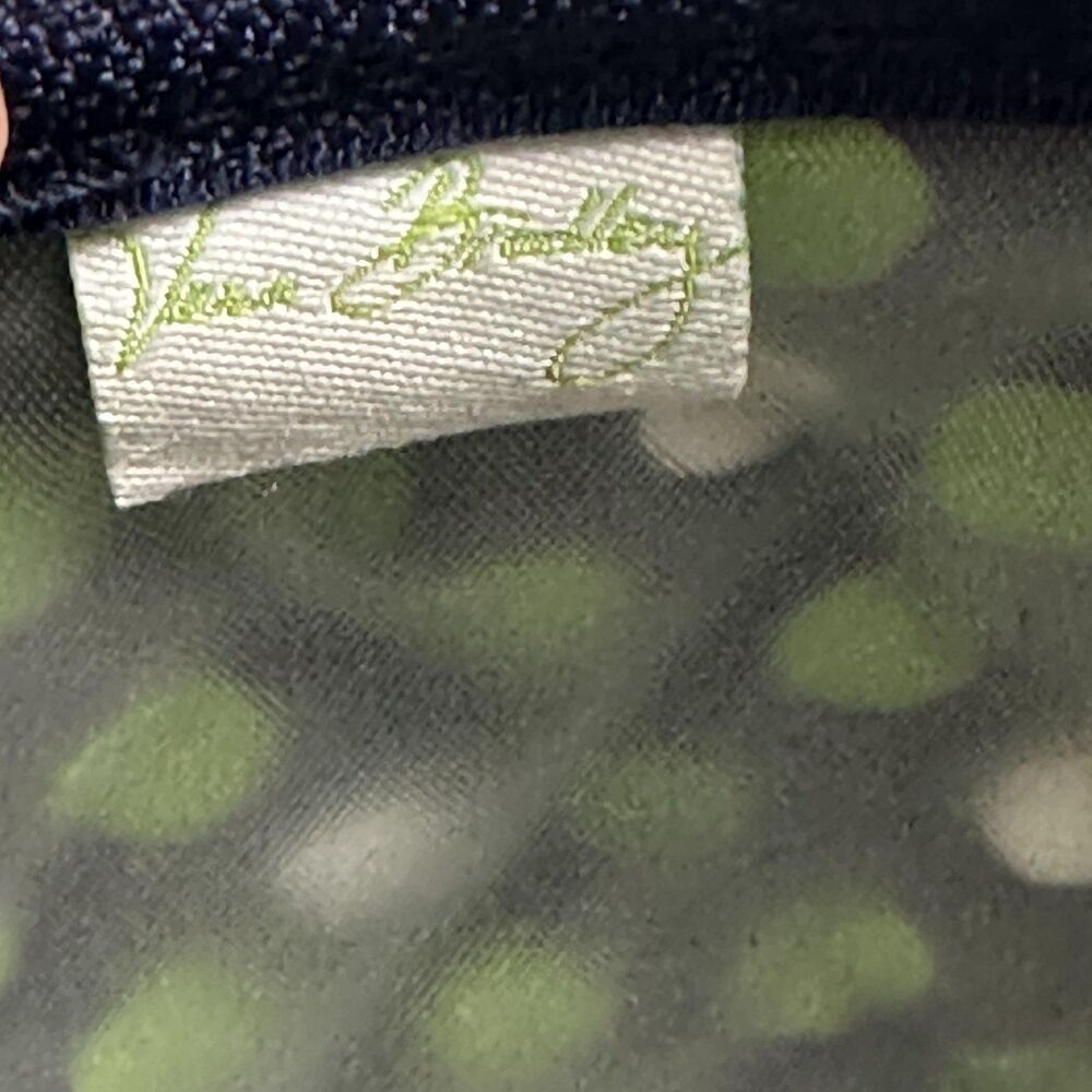 Vera Bradley Cosmetic Makeup Bag Pouch Quilted Go Wild Navy Green Polka Dot - Picture 4 of 9